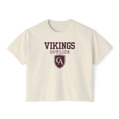 Women's Columbus Academy Vikings Bowling Graphic Boxy Crop Short Sleeve Tee