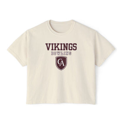 Women's Columbus Academy Vikings Bowling Graphic Boxy Crop Short Sleeve Tee