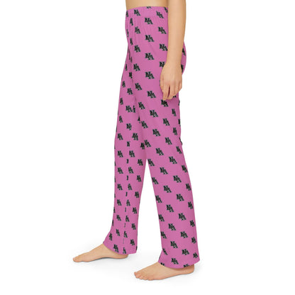 Youth Pajama Pant in Pink with Allover Classic Black Logo Print