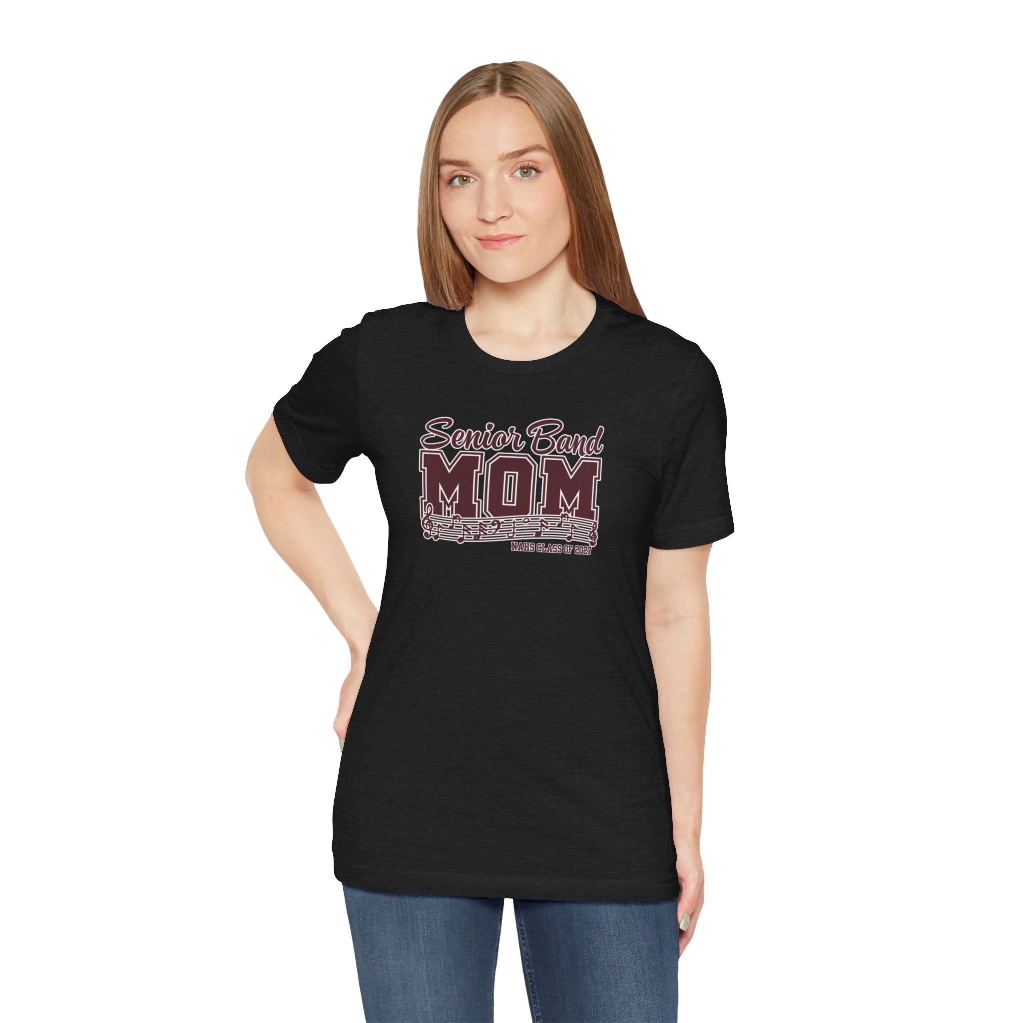 Adult Unisex New Albany 2027 Senior Band Mom Graphic Short Sleeve Bella + Canvas Soft Tee