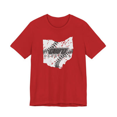 Adult Unisex OWU Baseball Stitches Distressed Ohio Graphic Short Sleeve Soft Tee