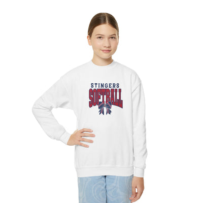 Youth Stingers Softball Stitched Bow Graphic Gildan Heavy Blend Sweatshirt
