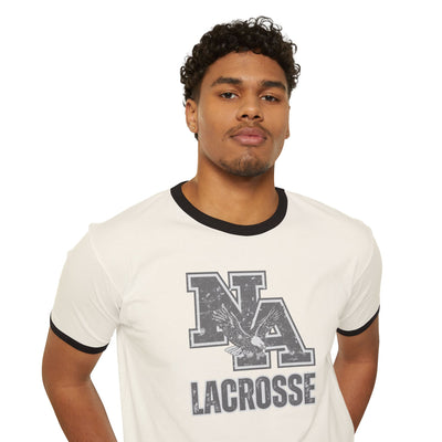 Adult Unisex Vintage Distressed Classic Logo Lacrosse Graphic Short Sleeve Ringer Tee