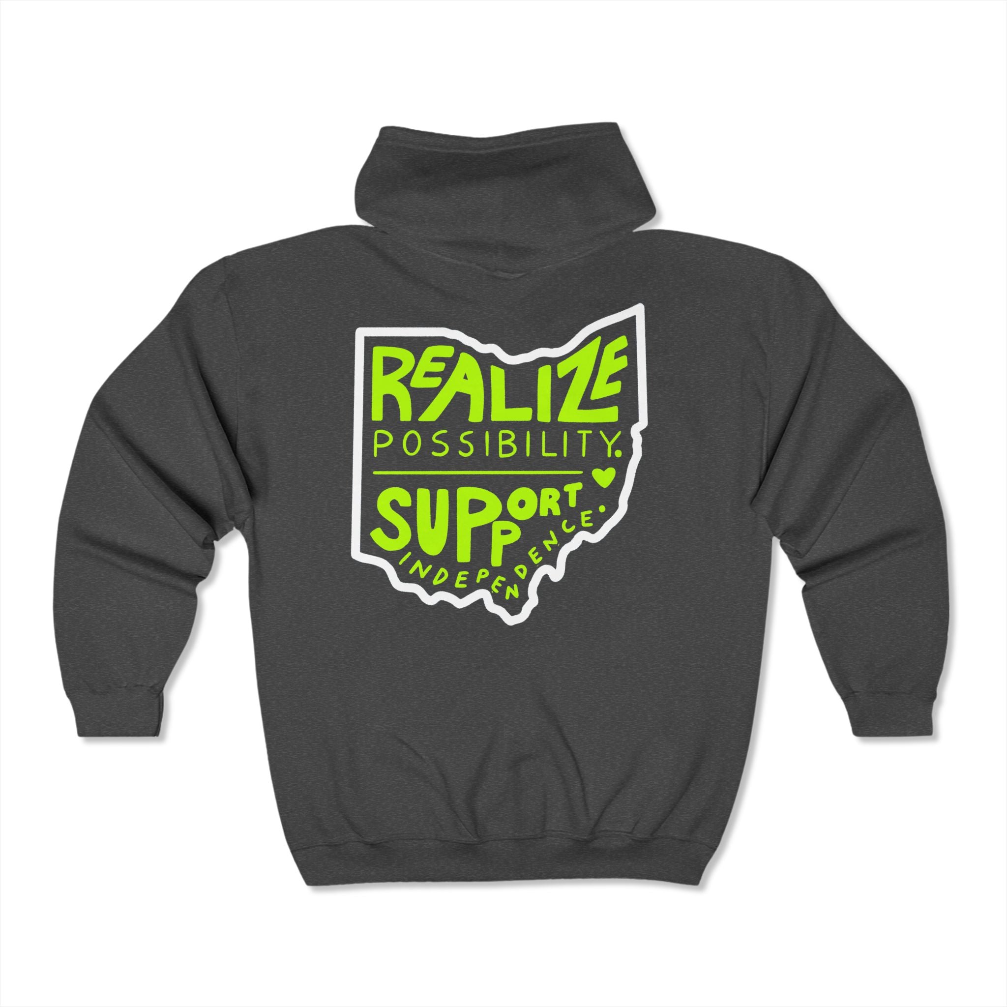 Adult Unisex "Realize Possibility Support Independence" Bridgeway Graphic Full Zip Hooded Sweatshirt Jacket