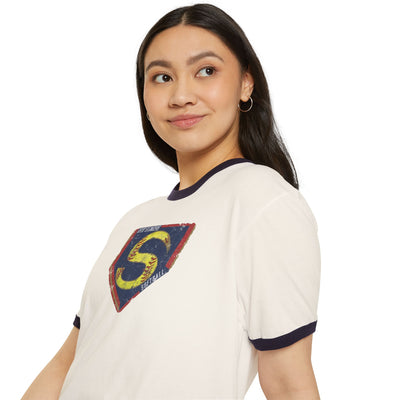 Adult Unisex Stingers Softball Distressed Logo Graphic Short Sleeve Ringer Tee