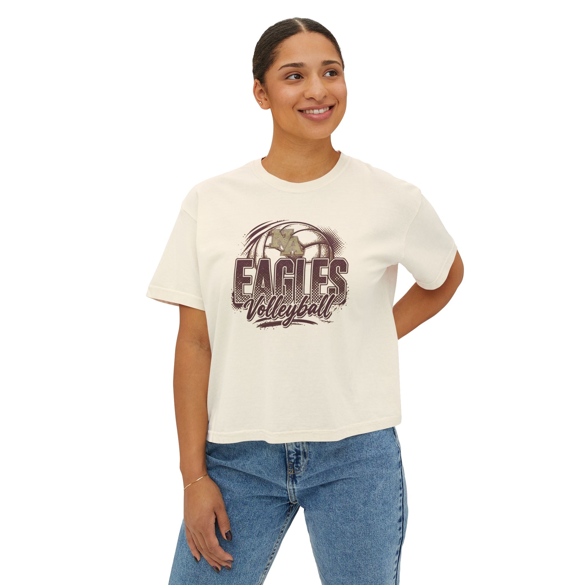 Women's New Albany Eagles Ombre Volleyball Graphic Boxy Crop Short Sleeve Tee