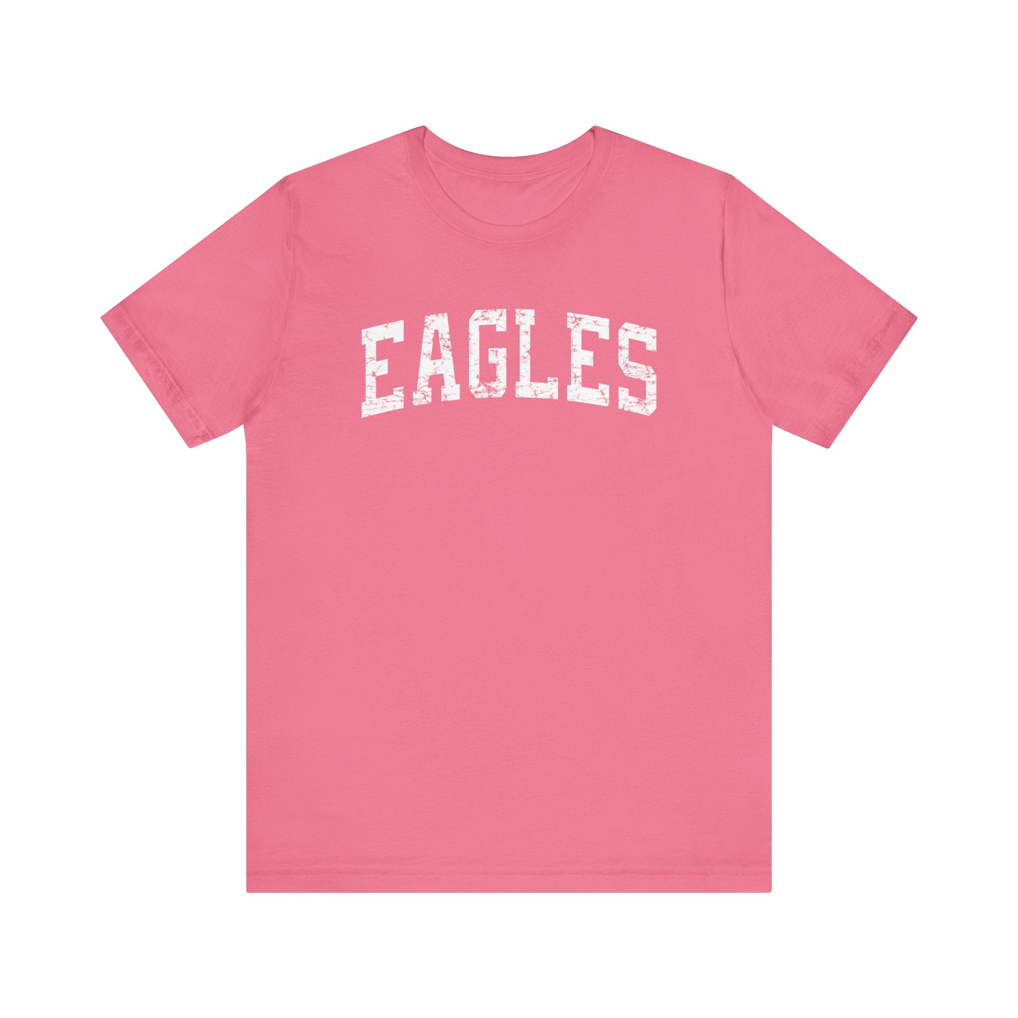 Adult Unisex Distressed Eagles Graphic Short Sleeve Soft Tee - PINK OCTOBER