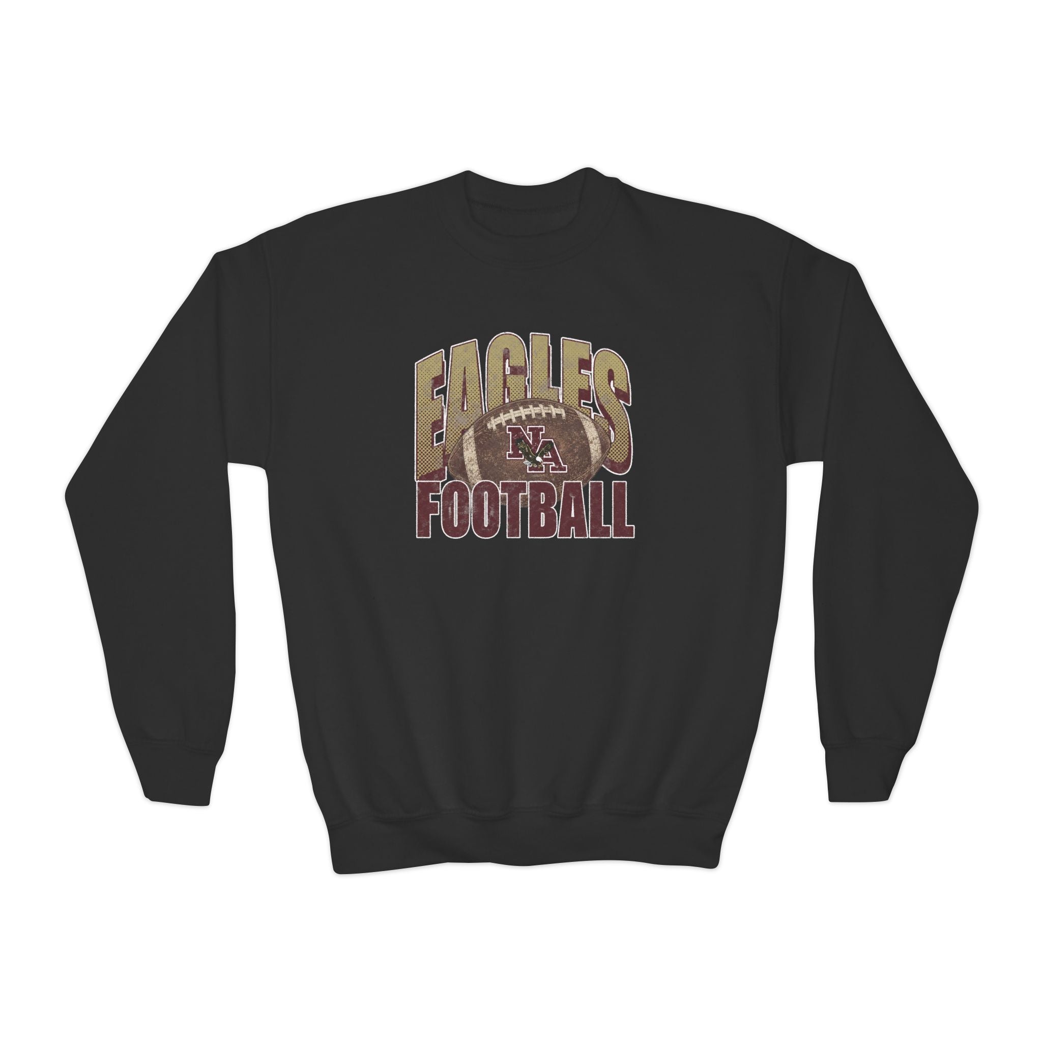 Youth New Albany First-Down Distressed Football Graphic Gildan Heavy Blend Sweatshirt
