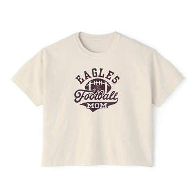 Women's Eagles Spirit Script Football Mom Graphic Boxy Crop Short Sleeve Tee