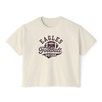 Women's Eagles Spirit Script Football Mom Graphic Boxy Crop Short Sleeve Tee