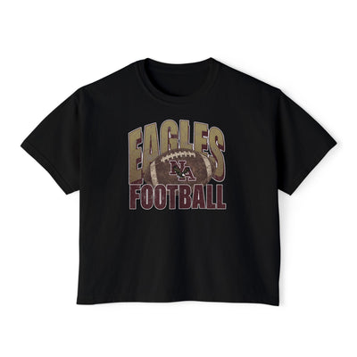 Women's New Albany First-Down Distressed Football Graphic Boxy Crop Short Sleeve Tee
