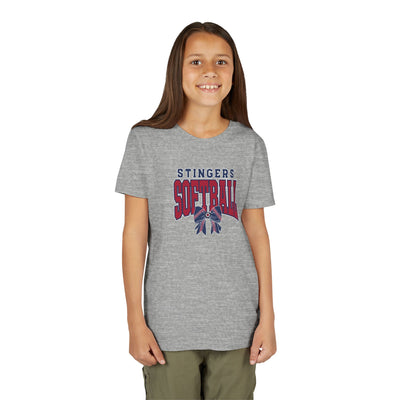 Youth Stingers Softball Stitched Bow Graphic Short Sleeve Bella + Canvas Soft Tee