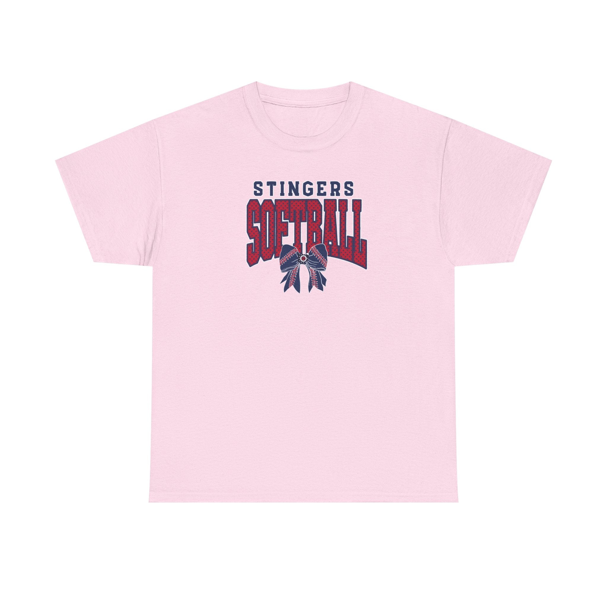 Adult Unisex Stingers Softball Stitched Bow Graphic Short Sleeve Gildan Heavy Tee