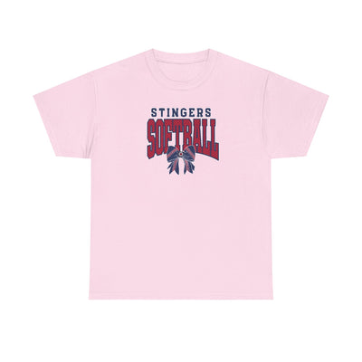 Adult Unisex Stingers Softball Stitched Bow Graphic Short Sleeve Gildan Heavy Tee