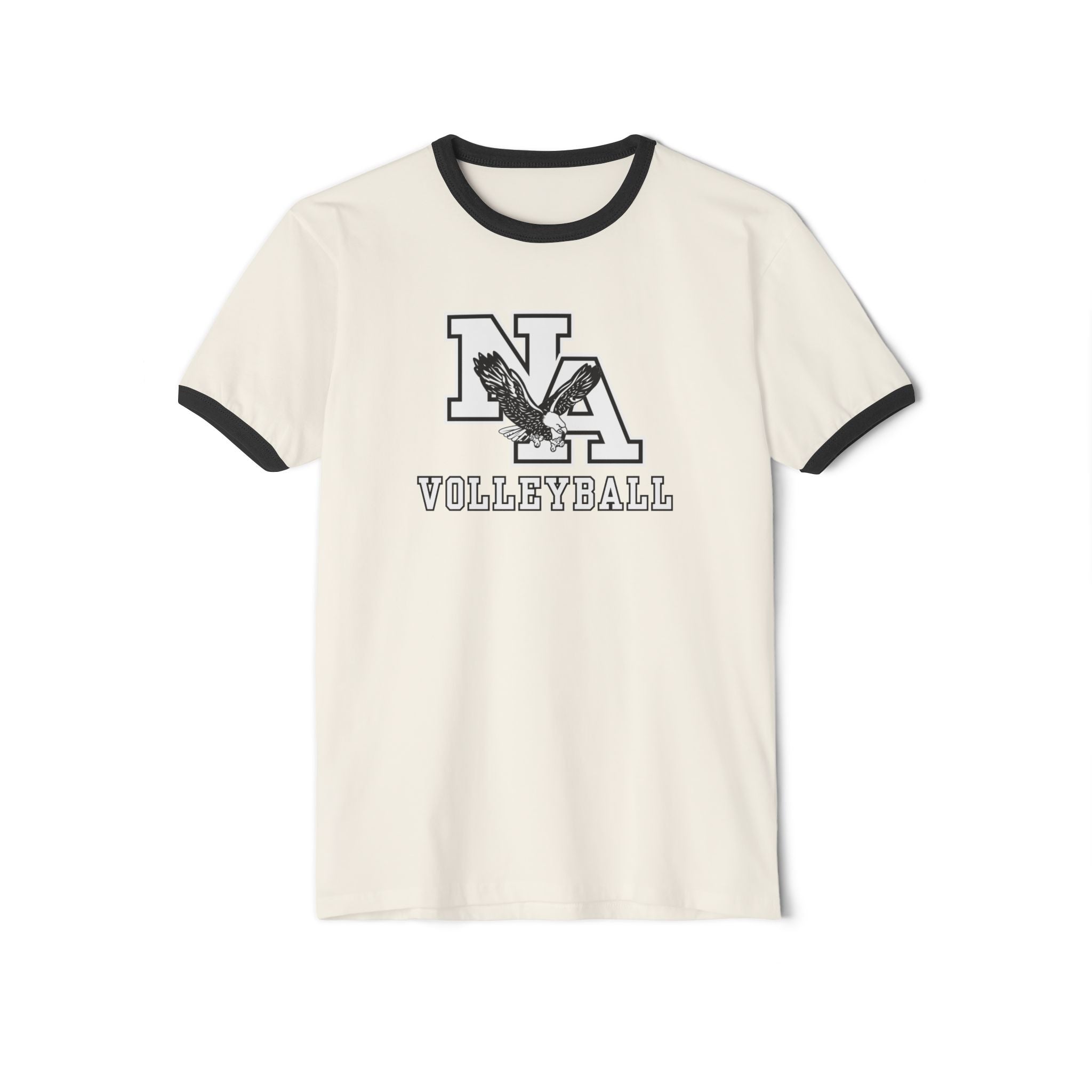Adult Unisex New Albany Volleyball Classic White and Black Logo Graphic Short Sleeve Ringer Tee