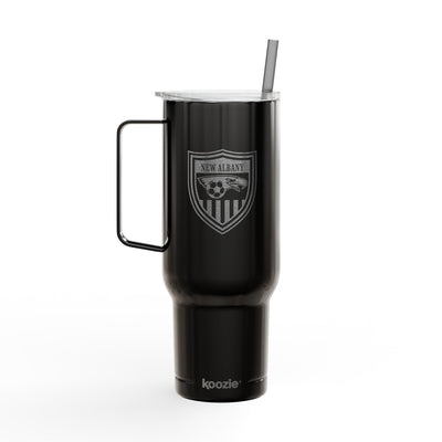 New Albany Youth Soccer League Crest Engraved Koozie Brand Insulated Tumbler with Lid