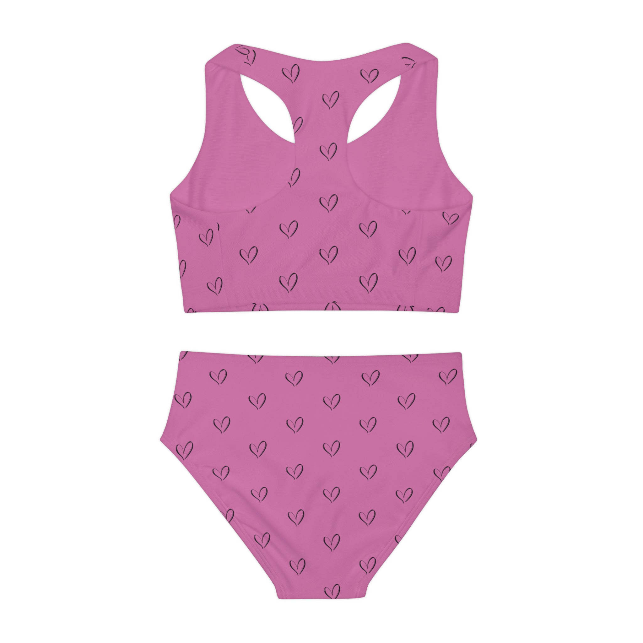 Girls Classic Logo Pink with Allover Heart Print Two-Piece Swimsuit - New Albany Eagles