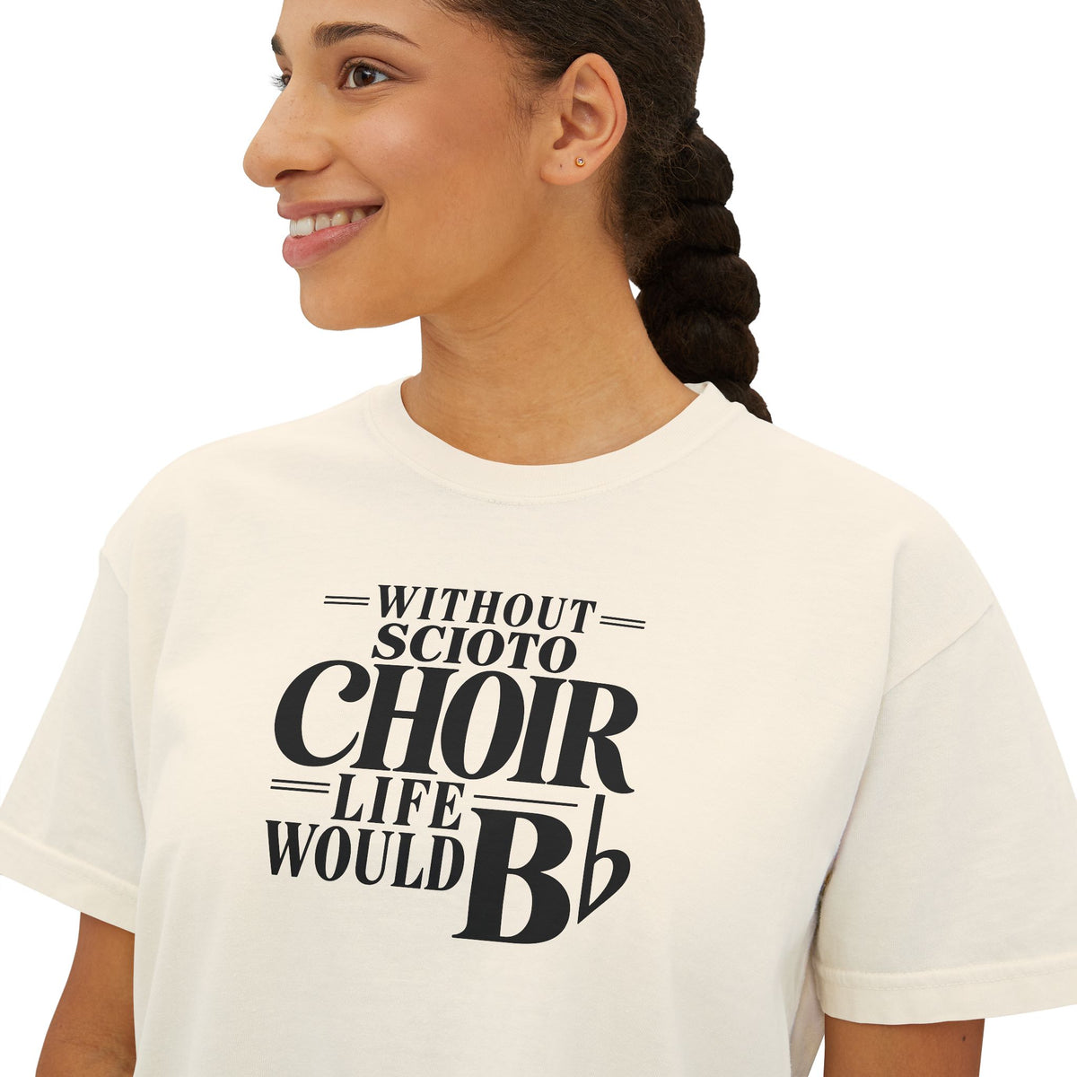 Women's Dublin Scioto Chiors Life would B-Flat Graphic Boxy Crop Short Sleeve Tee