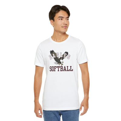 Adult Unisex Flying Softball Eagle Graphic Short Sleeve Soft Tee