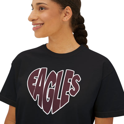 Women's Eagles Bubble Heart Graphic Short Sleeve Boxy Crop Tee