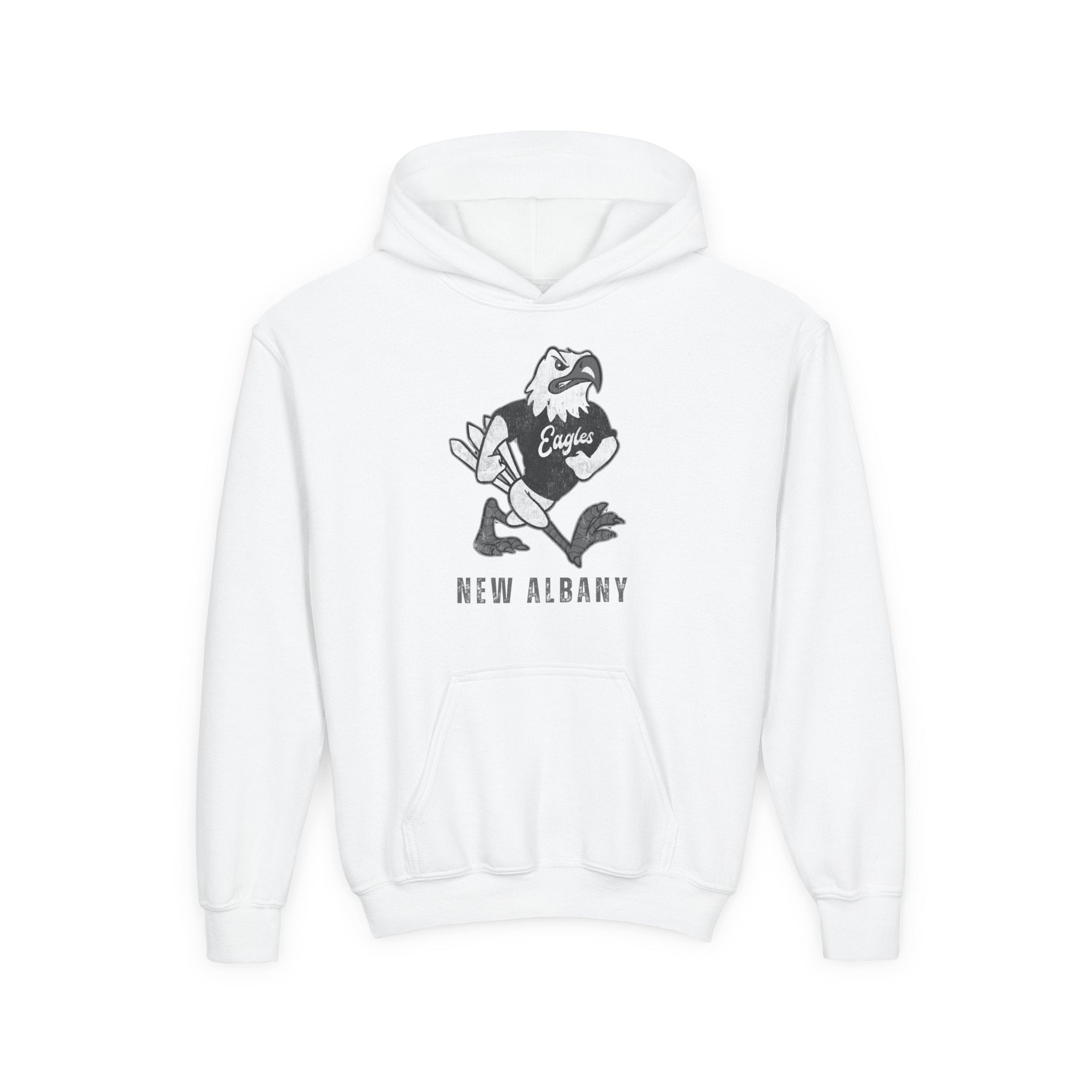 Youth New Albany Black and White Vintage Fighting Eagle Graphic Hoodie