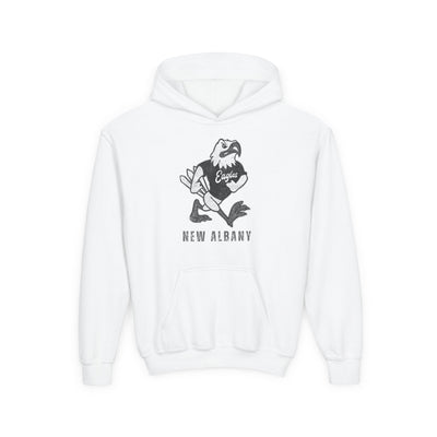 Youth New Albany Black and White Vintage Fighting Eagle Graphic Hoodie