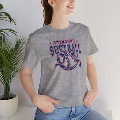 Adult Unisex Stingers Softball Spirit Bow Graphic Short Sleeve Bella + Canvas Soft Tee