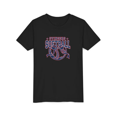 Youth Stingers Softball Spirit Bow Graphic Short Sleeve Bella + Canvas Soft Tee