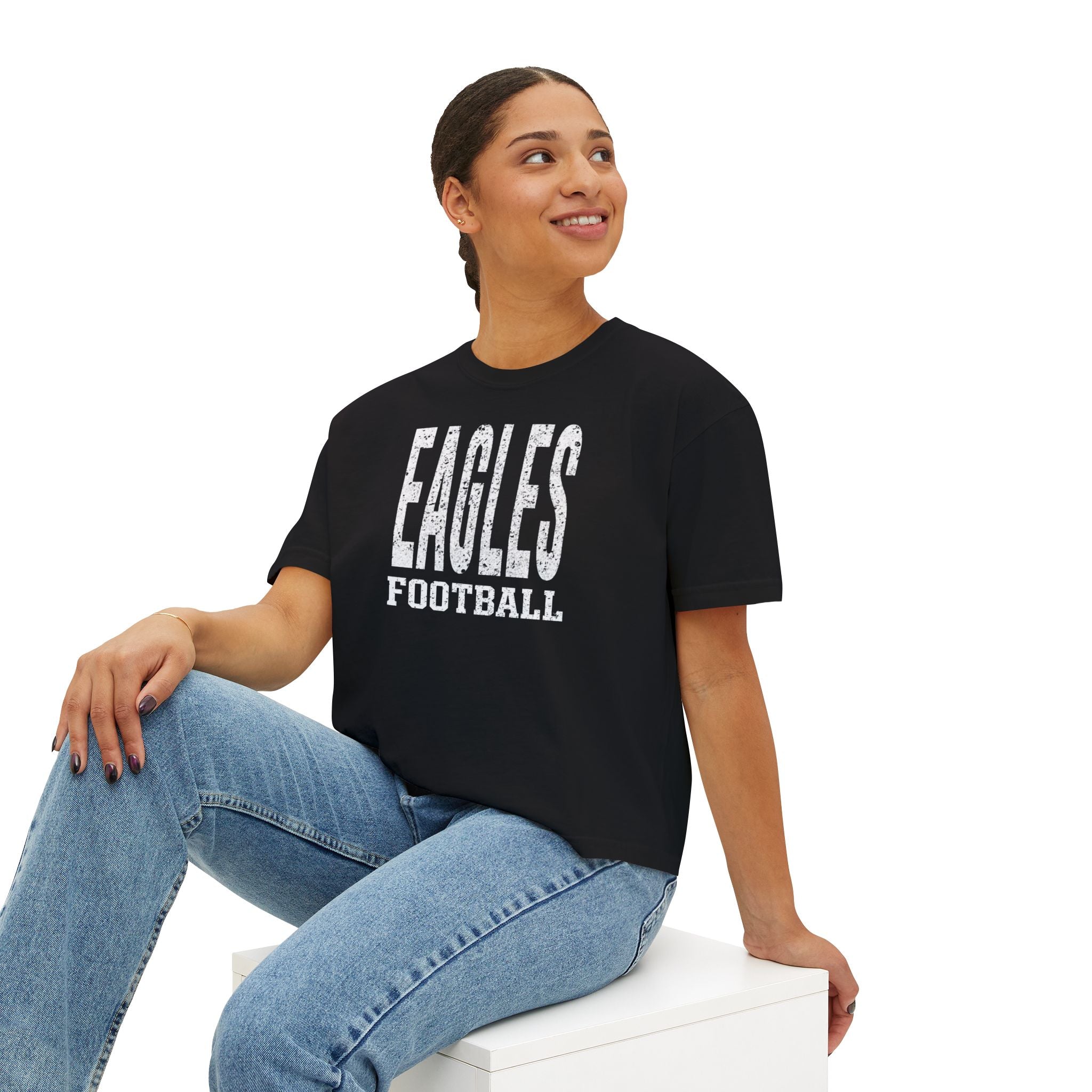 Women's New Albany Football Distressed Enlarged Graphic Boxy Crop Short Sleeve Tee