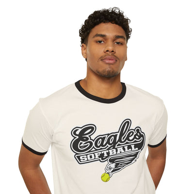 Adult Unisex Sporty Script Softball Eagles Graphic Short Sleeve Ringer Tee