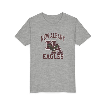 Youth New Albany Vintage Vibes Football Logo Graphic Short Sleeve Bella + Canvas Soft Tee