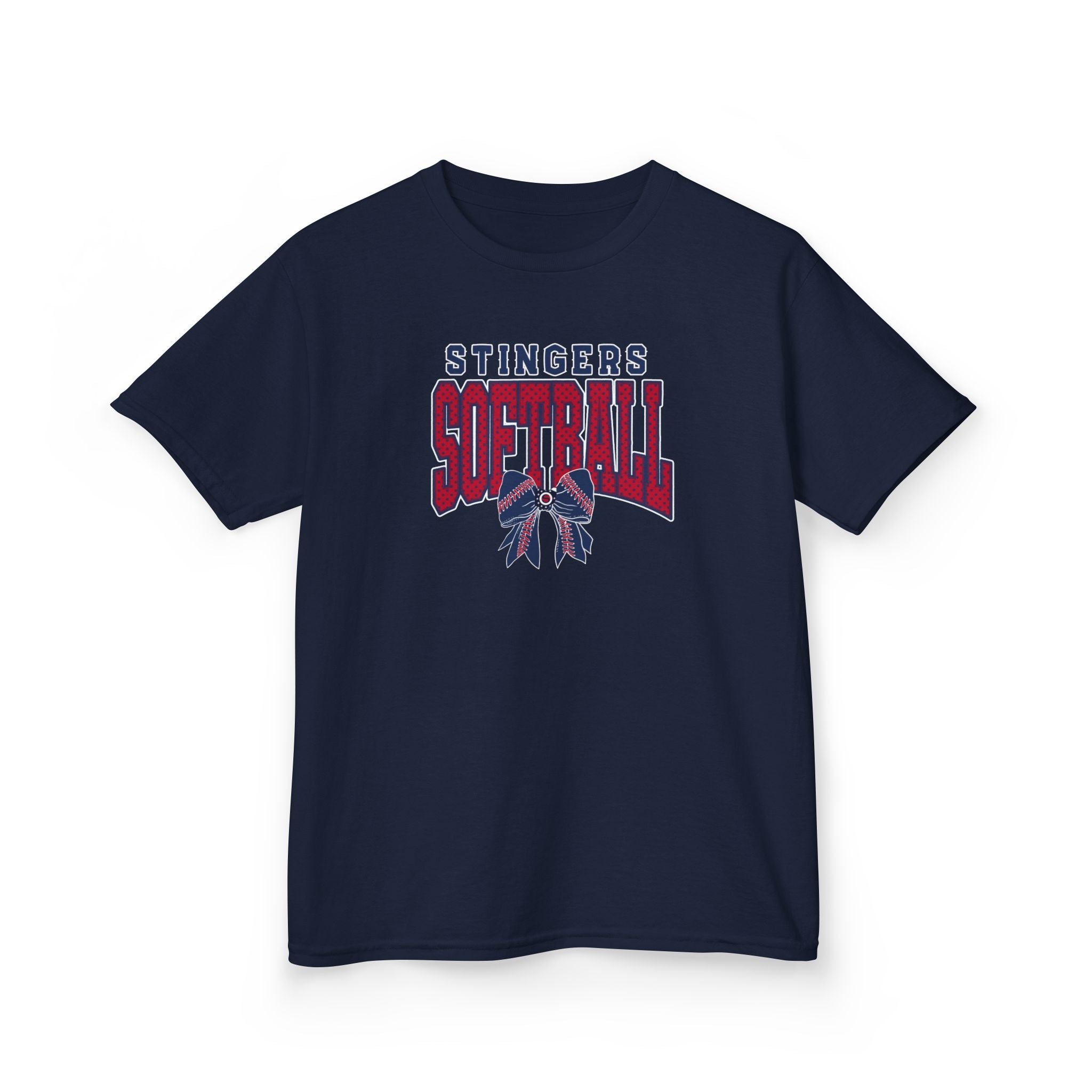 Youth Stingers Softball Stitched Bow Graphic Short Sleeve Gildan Heavy Tee