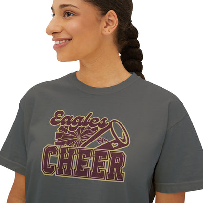 Women's Cheer Megaphone Boxy Crop Short Sleeve Graphic Tee - New Albany Eagles