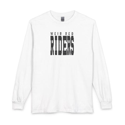 Adult Unisex Weir Red Riders Distressed Enlarged Graphic Long Sleeve Gildan Tee