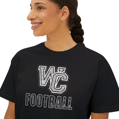 Women's Vintage Distressed Westerville Central Football Graphic Boxy Crop Short Sleeve Tee