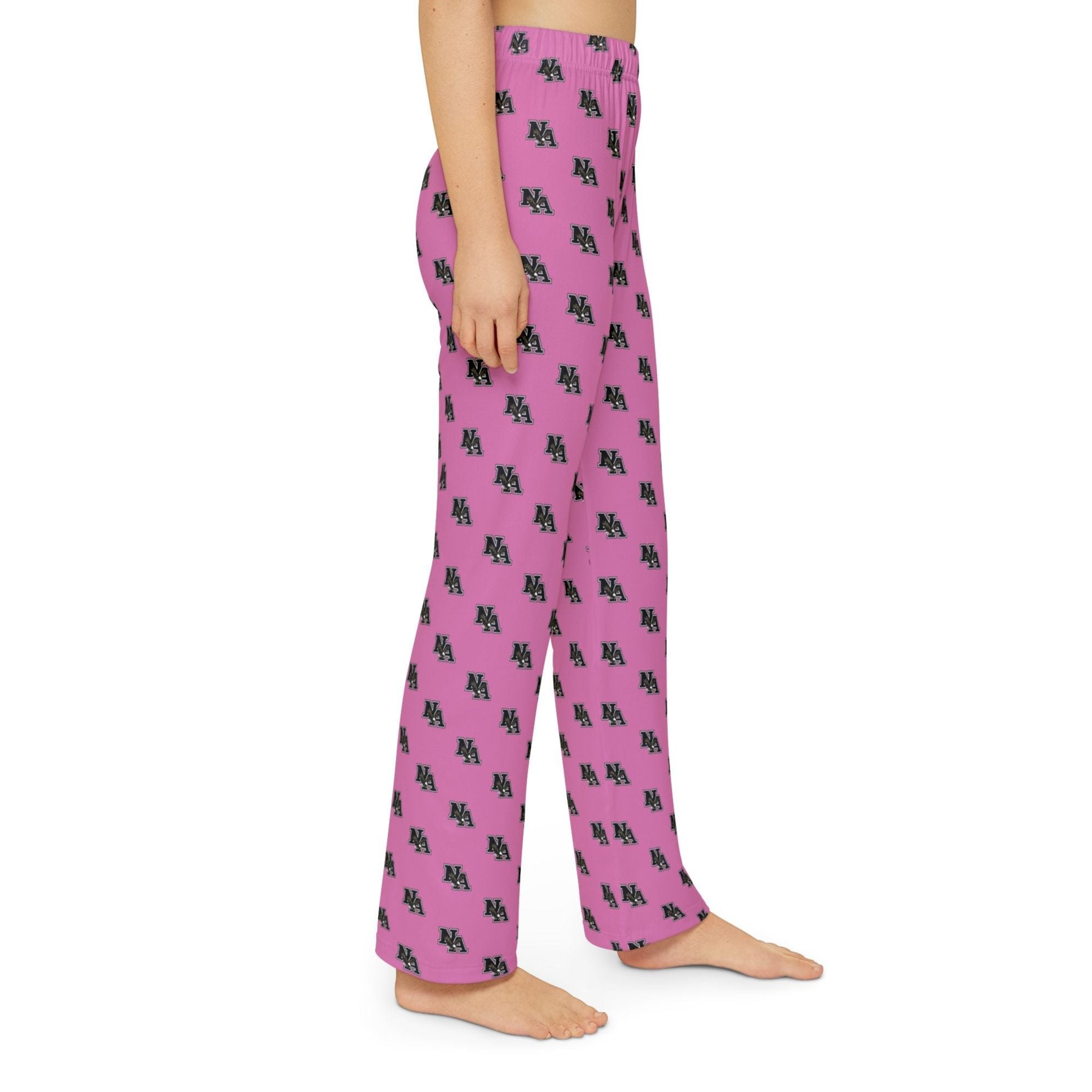 Youth Pajama Pant in Pink with Allover Classic Black Logo Print