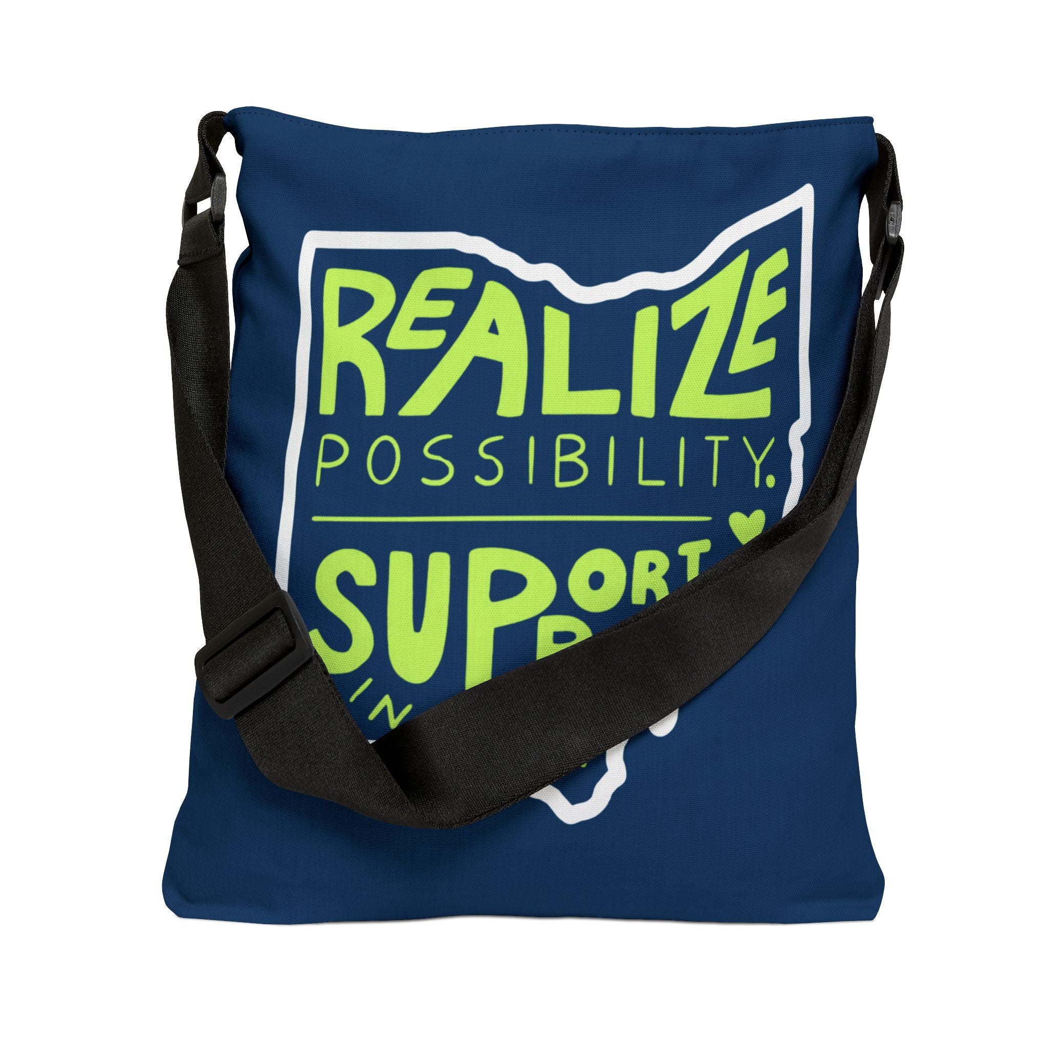 "Realize Possibilities Support Independence" Bridgeway Graphic Adjustable Tote Bag