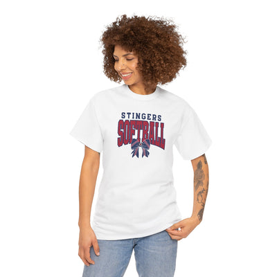 Adult Unisex Stingers Softball Stitched Bow Graphic Short Sleeve Gildan Heavy Tee