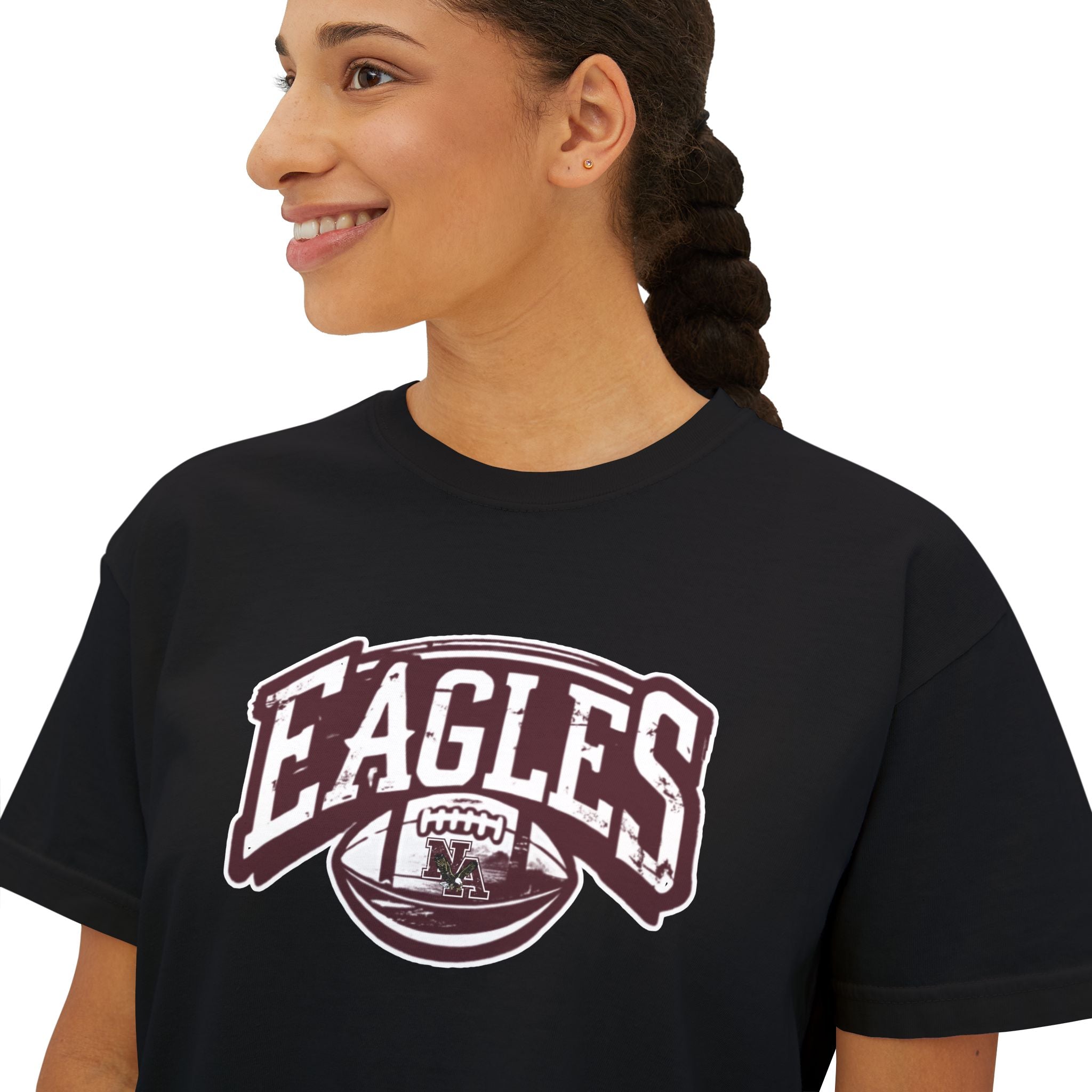 Women's Eagles Football Motion Graphic Boxy Crop Short Sleeve Tee