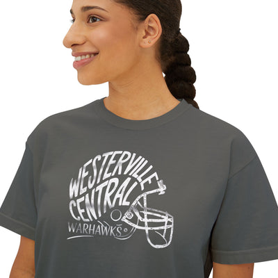 Women's Westerville Central Hustle Helmet Graphic Boxy Crop Short Sleeve Tee