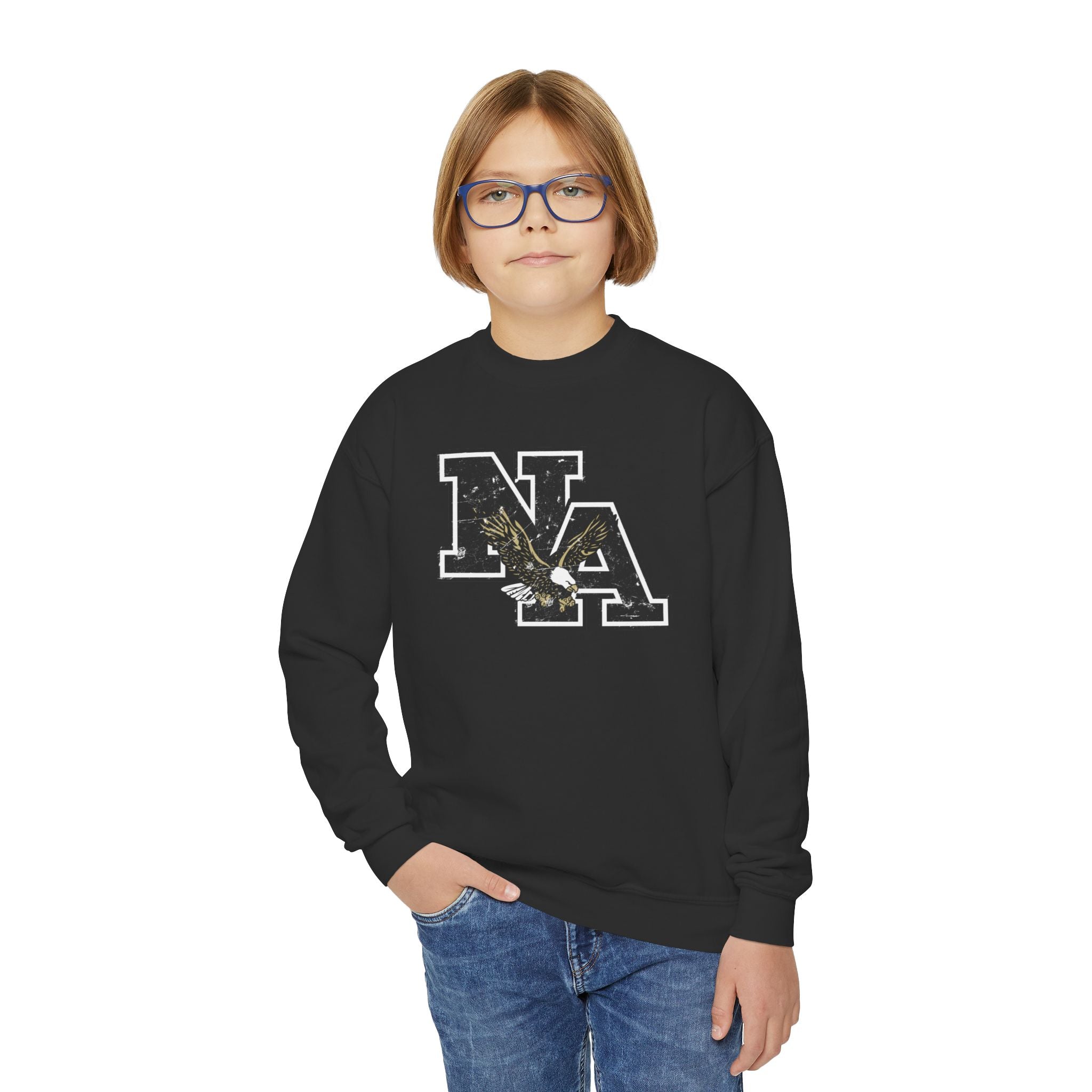 Youth Black Vintage Distressed Logo Graphic Sweatshirt