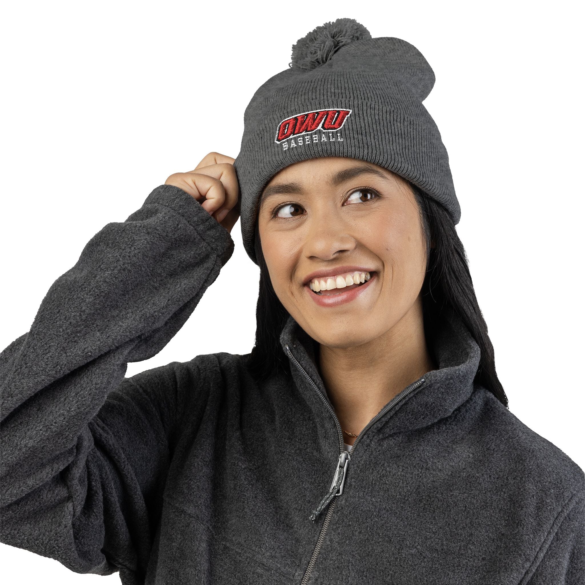 OWU Baseball Pom Pom Knit Hat with Embroidered Logo