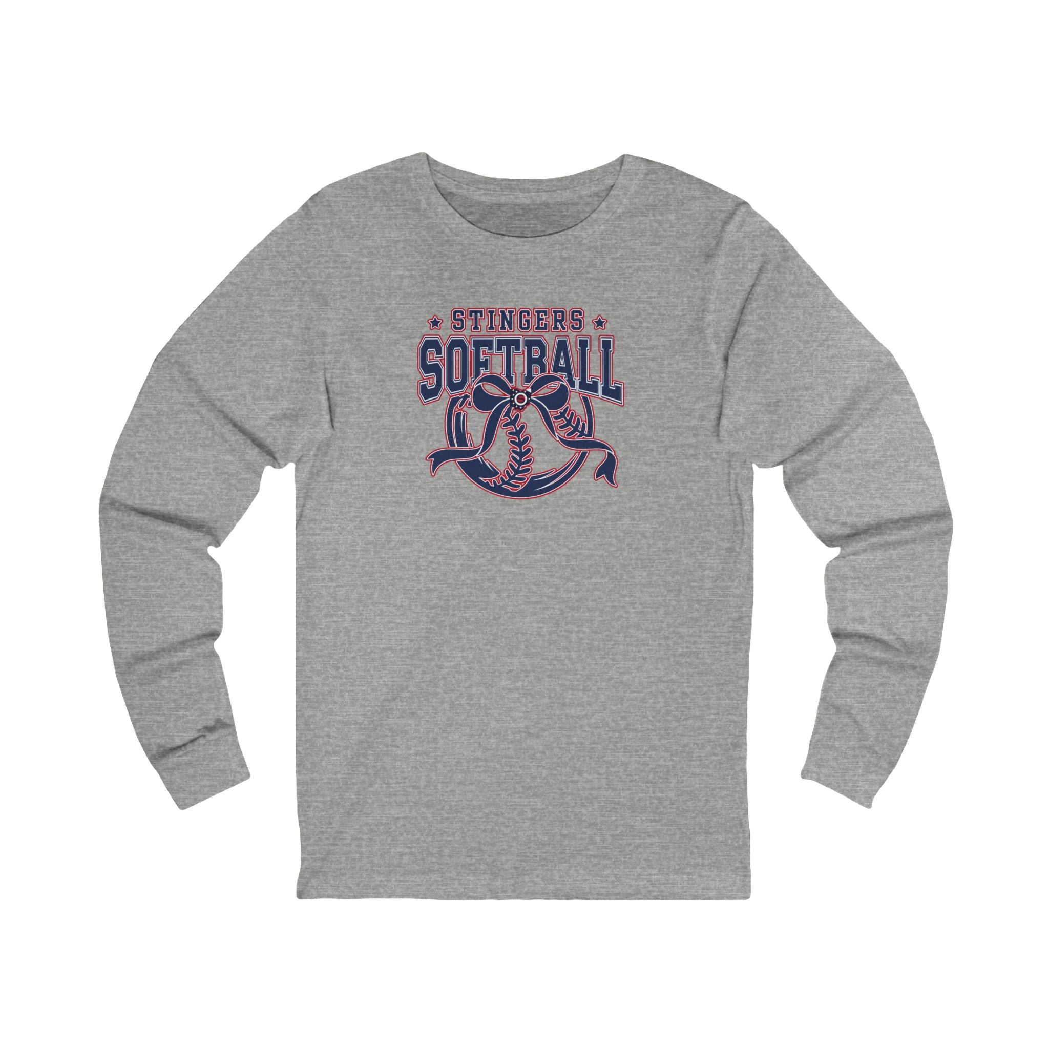 Adult Unisex Stingers Softball Spirit Bow Graphic Long Sleeve Bella + Canvas Soft Tee