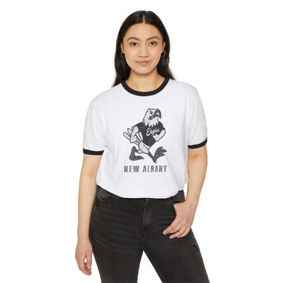 Adult Unisex New Albany Black and White Vintage Fighting Eagle Graphic Short Sleeve Ringer Tee