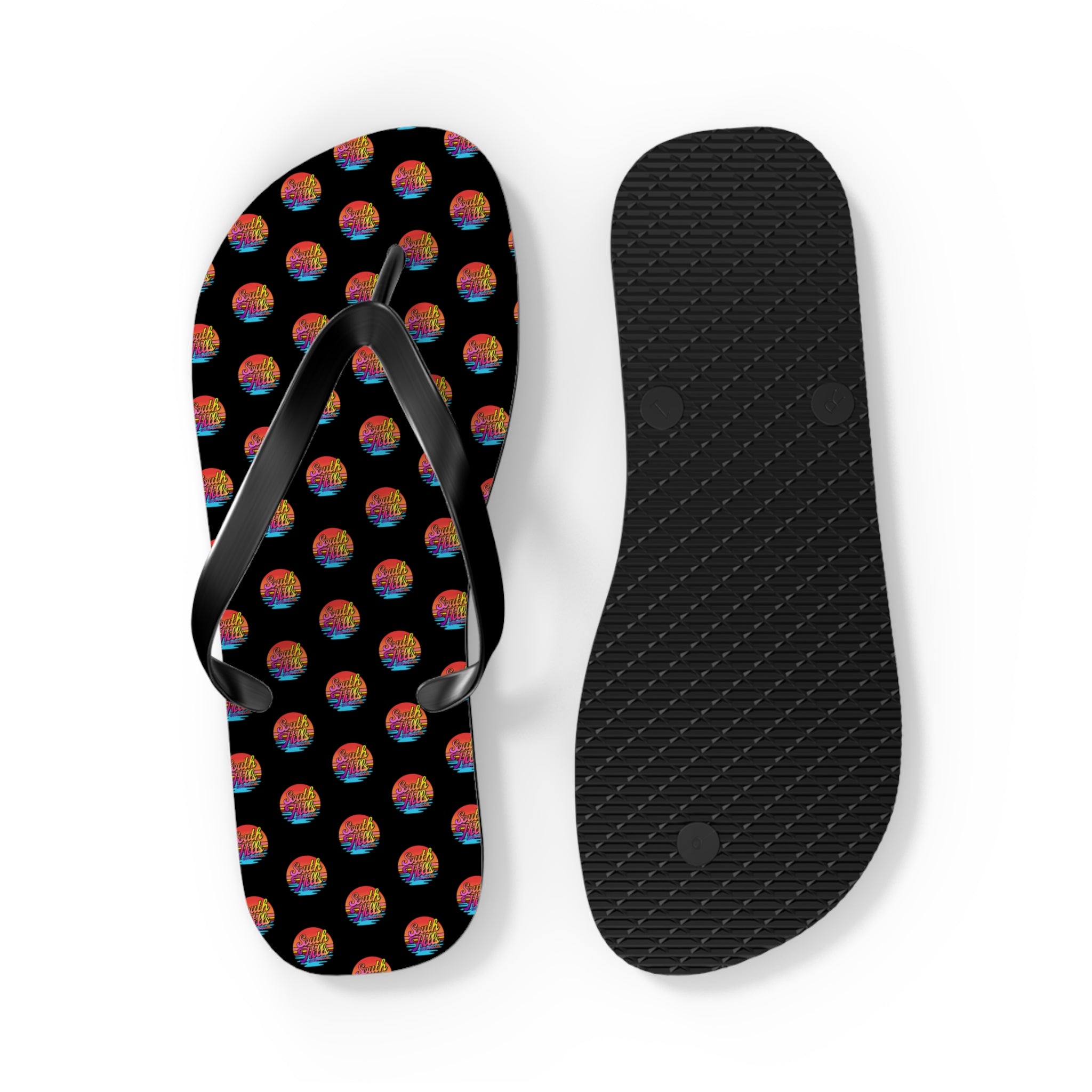 South Hills Swim Club Sunset Script Graphic Print Flip Flops