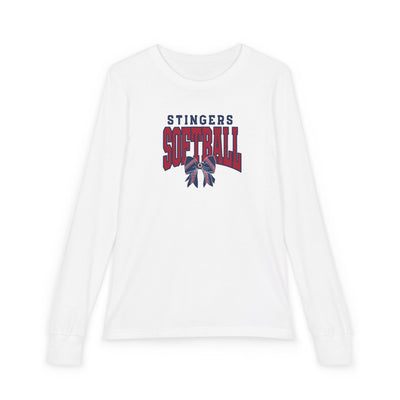 Youth Stingers Softball Stitched Bow Graphic Bella + Canvas Long Sleeve Soft Tee