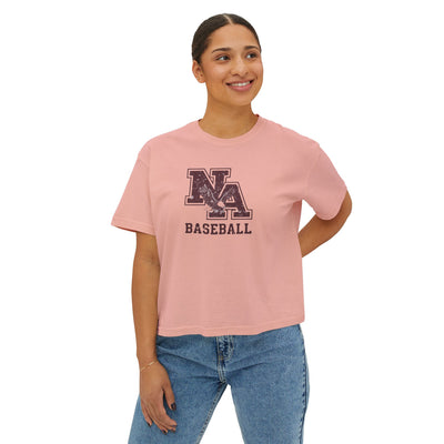 Women's New Albany Baseball Vintage Vibe Logo Graphic Boxy Crop Short Sleeve Tee