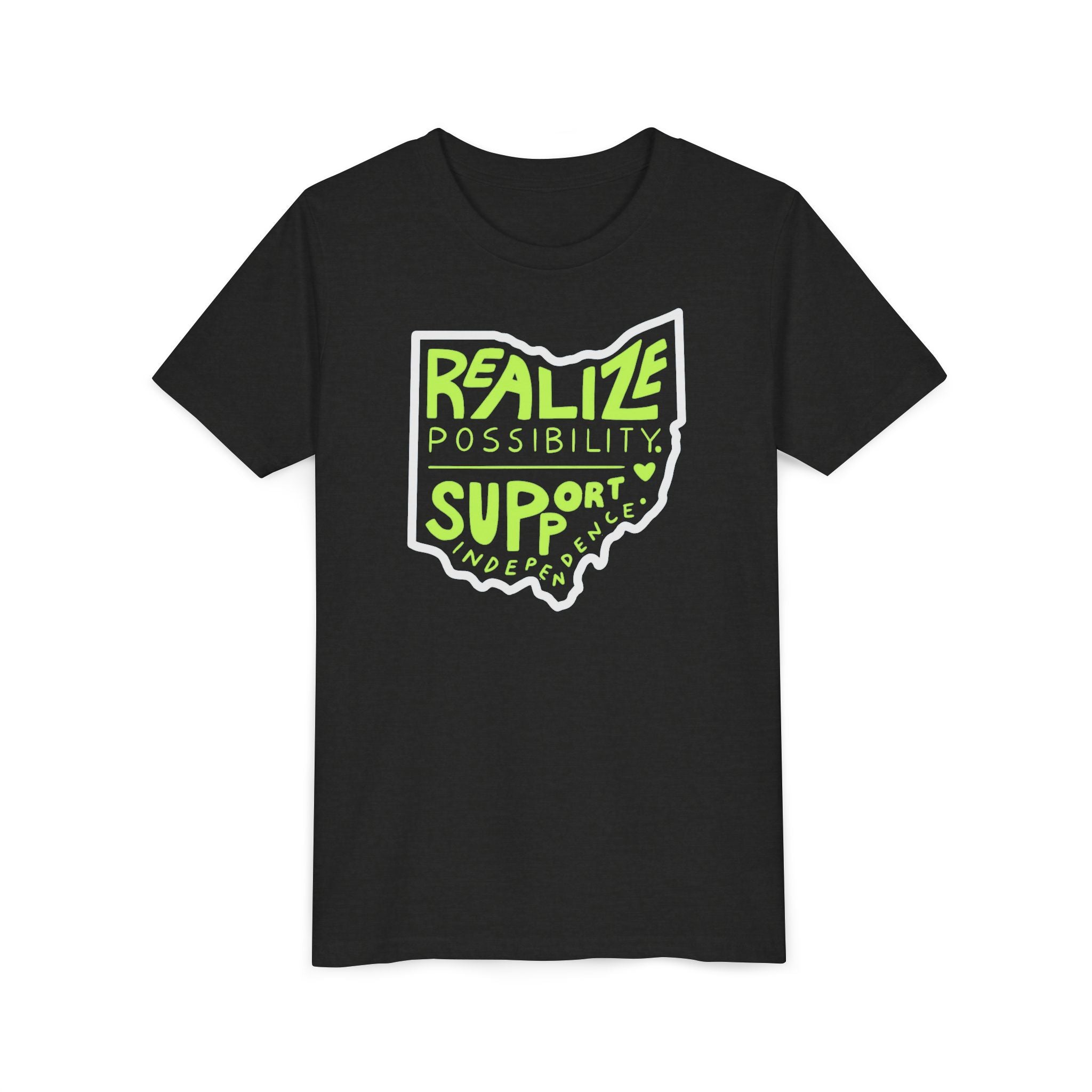 Youth Realize Possibility Support Independence Graphic Short Sleeve Soft Tee - Bridgeway Academy