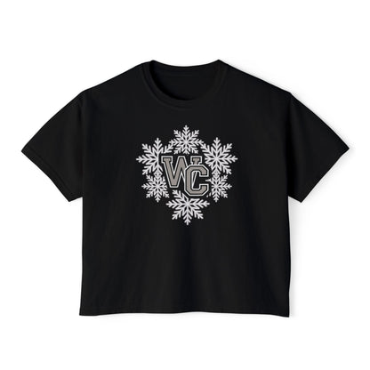 Women's Westerville Central Spirited Snowflake Graphic Boxy Crop Short Sleeve Tee