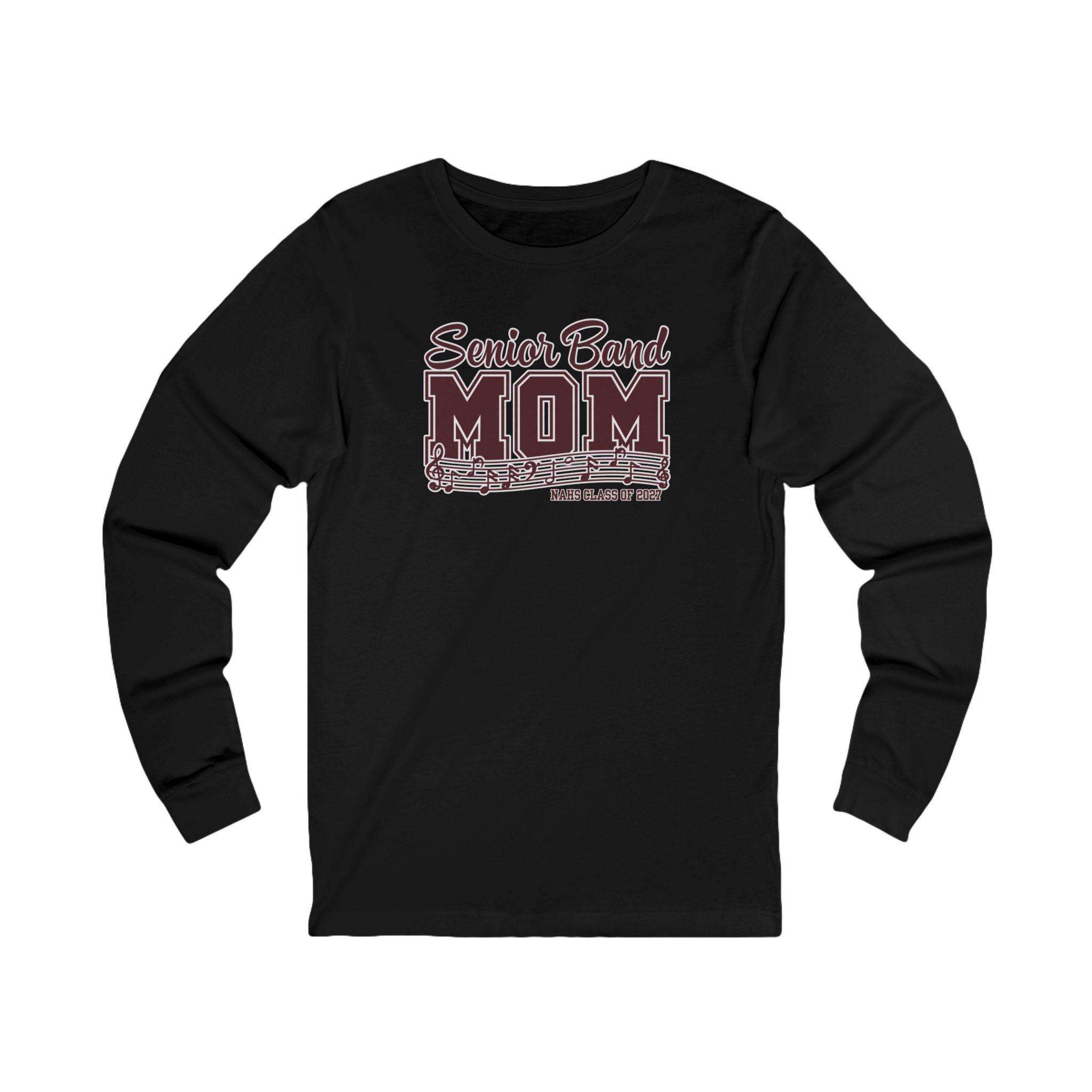 Adult Unisex New Albany 2027 Senior Band Mom Graphic Long Sleeve Bella + Canvas Soft Tee